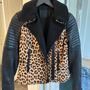 A.L.C. Leopard Print and Black Leather Women's Jacket